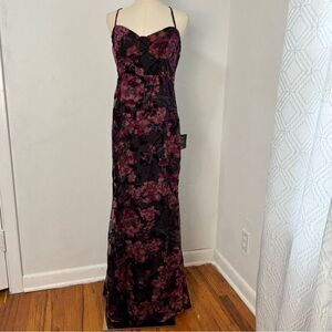 NWT Lulu's Black Floral Asían Print Velvet XL Maxi Babydoll Dress Fairy‎ Whimsi